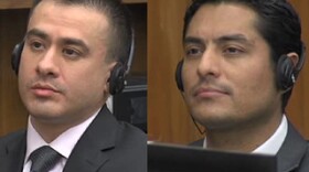 Leaders of "Los Palillos" gang, Jorge Rojas Lopez, left, and Juan Francisco Estrada Gonzalez, right, during their murder and kidnapping trial in San Diego.   