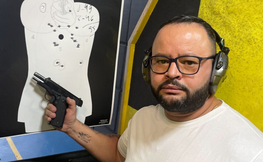 Wagner Carneiro at shooting range in Rio Bonito, Brazil, on July 16.