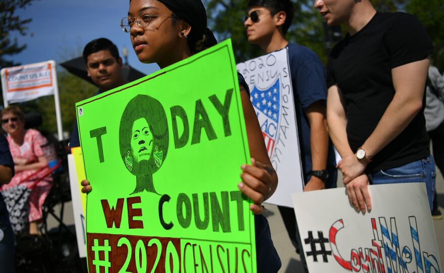 Demonstrators against a proposal to add a citizenship question to the 2020 census protest outside the U.S. Supreme Court in Washington, D.C., in April.