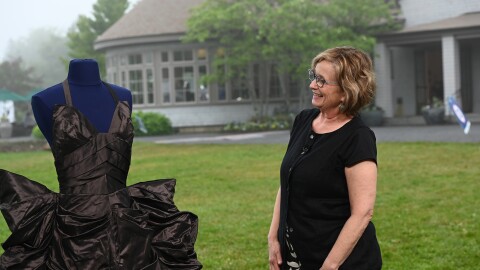 ANTIQUES ROADSHOW guest reacts as their 1948 Gilbert Adrian silk taffeta gown is appraised in Boothbay, Maine. ANTIQUES ROADSHOW “Coastal Maine Botanical Gardens, Hour 3” premieres Monday, March 23 at 8/7C PM on PBS.