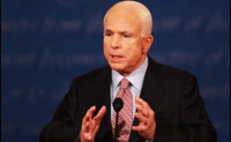 Republican John McCain makes a point during the first presidential debate.
