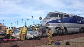 At the scene of a collision between an Amtrak train and car in Oceanside, March 16, 2015.