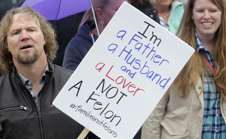 Kody Brown, pictured in Feb. 2017, protested Utah's felony laws against polygamy. Brown and his three wives star in the TV show Sister Wives. 