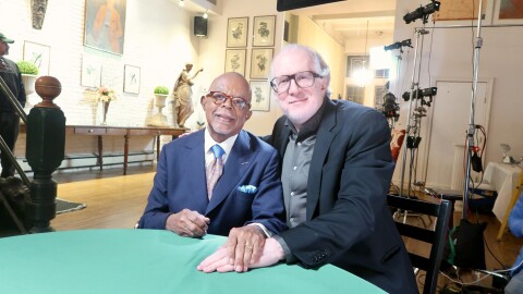 Tracy Letts (left) and Henry Louis Gates Jr. on FINDING YOUR ROOTS