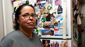 Maria Hernandez stands by her fridge on Wednesday, Nov. 5, 2025. She doesn't know when her food assistance will arrive, or how much it will be.
