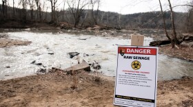 A warning sign was placed in January at the site of a massive pipe rupture, as sewage flowed into the Potomac River in Glen Echo, Md.