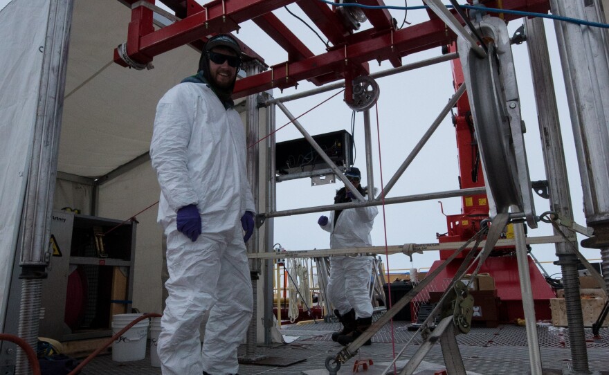 Tim Campbell on the drill deck during weight deployment in this undated photo