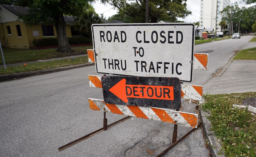 A city street is closed this month for repairs and upgrades in Orlando, Fla. As part of an infrastructure proposal by the Biden administration, $115 billion is earmarked to modernize bridges, highways and roads.