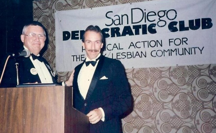 Dr. Brad Truax, right, speaks at a fundraising event in this undated photo.