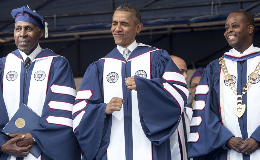 Obama's tone has lightened lately in some of his speeches, like this one at Howard University last week, as he's taken the opportunity to tout what he sees as the country's prosperous economy — and dance a little.