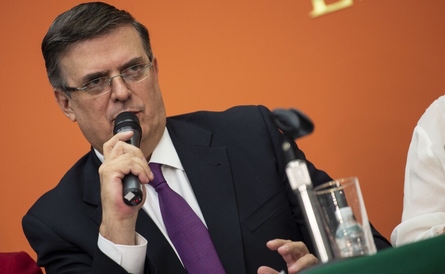 Mexican Foreign Minister Marcelo Ebrard attends a news conference with the Mexican delegation negotiating tariffs with U.S. officials on Monday in Washington, D.C.