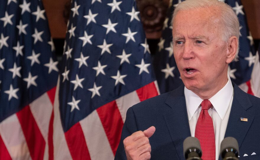 Democratic presidential candidate Joe Biden speaks in Philadelphia on Tuesday about the unrest over racism and police brutality. On Monday, his campaign put out a statement opposing efforts to defund police.
