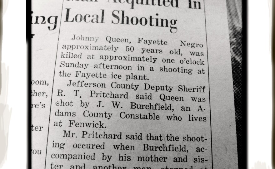 The local newspaper reported that the dispute started when Queen used "vulgar and indecent language" and Burchfield asked him to stop. Then Queen pulled out a pistol and shot.