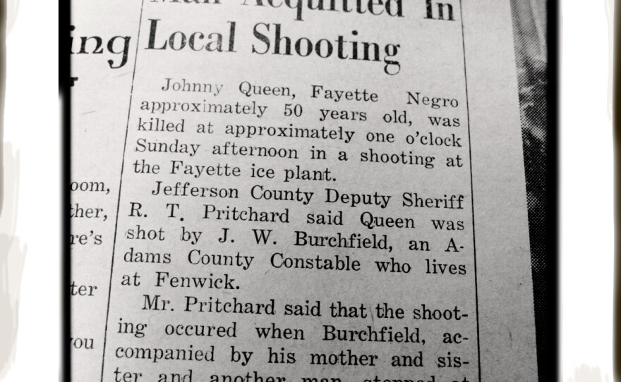 The local newspaper reported that the dispute started when Queen used "vulgar and indecent language" and  Burchfield asked him to stop. Then Queen pulled out a pistol and shot.