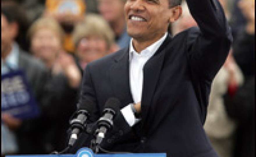 Sen. Barack Obama greets supporters during a campaign rally at the Indiana State Fairgrounds in Indianapolis on Wednesday.
