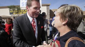 Former Republican Rep. J.D. Hayworth shakes hands with supporters as he kicks off his campaign to challenge Arizona Republican Sen. John McCain at a campaign rally Feb. 15.