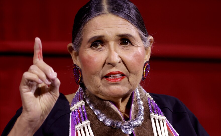 Sacheen Littlefeather on stage at AMPAS Presents An Evening with Sacheen Littlefeather at Academy Museum of Motion Pictures on Sept. 17, 2022 in Los Angeles.