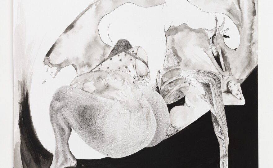Ilana Savdie, Liberty sat uneasy, 2023. Pen and acrylic on paper.