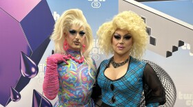 Drag performers Deere (left) and DragTrashly pose at TwitchCon at the San Diego Convention Center. Oct. 17, 2025.