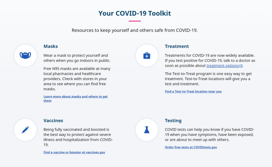 A screenshot of the "toolkit" available on the new COVID.gov website.