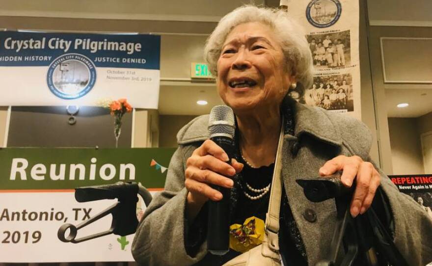 Japanese Latin American Libia Yamamoto reunited with others who were interned in Crystal City, Texas, during WWII in this 2019 photo. 