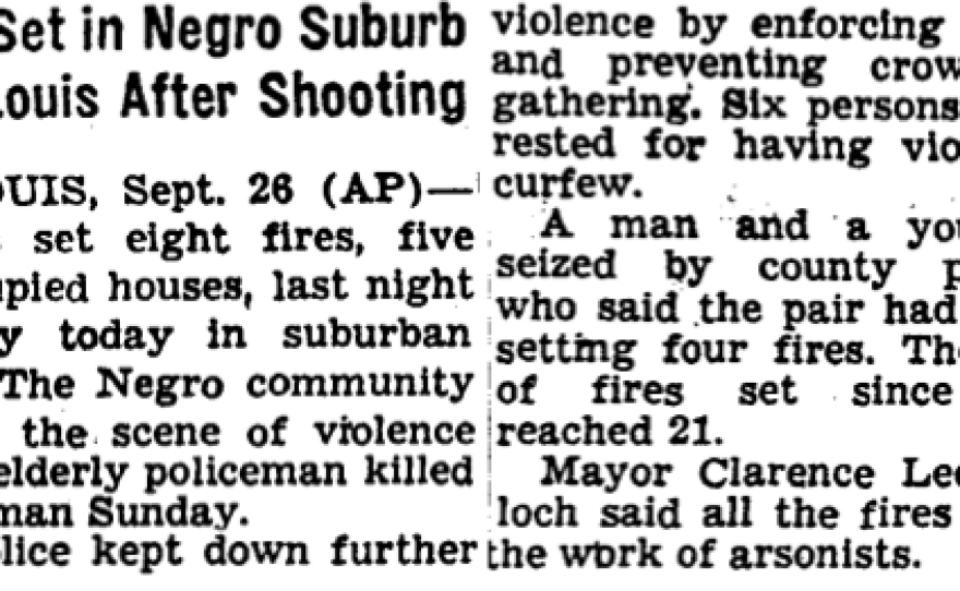 This story about riots in Kinloch, Mo., appeared in The New York Times on Sept. 27, 1962, days after a police officer shot and killed a black teenager.