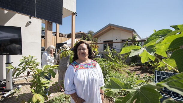 Bertha Ruiz, a San Ysidro resident, at the opening of La Semilla Community Resiliency Center, a hub for residents during climate-related emergencies, on Sept. 3, 2026. The longtime resident helped the nonprofit Casa Familiar plan the center.