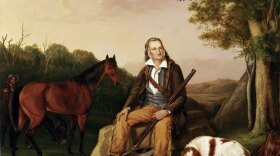 Portrait of John James Audubon with dog, creator of "The Birds of America." 