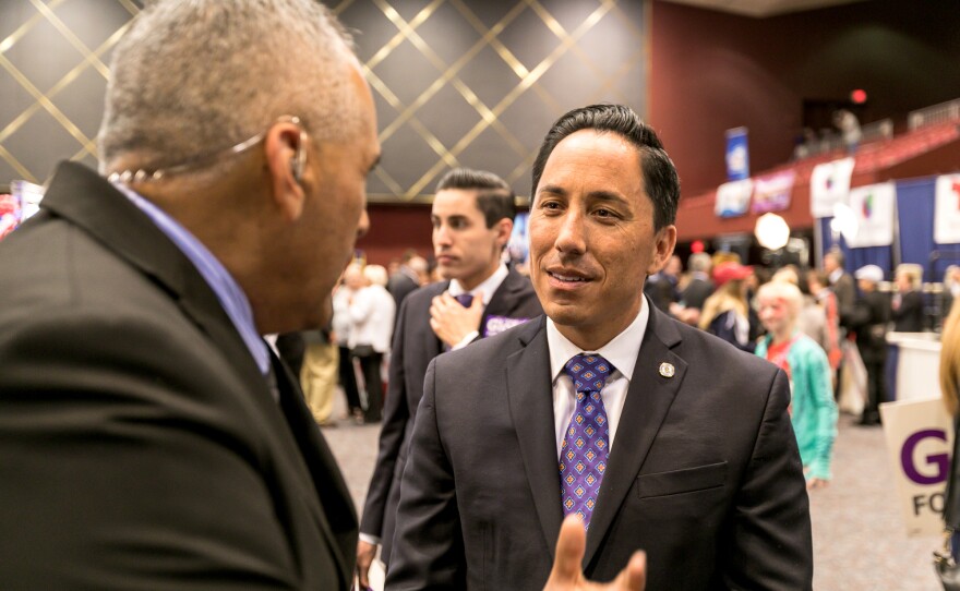 California State Assembly candidate Todd Gloria talks to San Diegans at Golden Hall in downtown San Diego, Nov. 8, 2016.