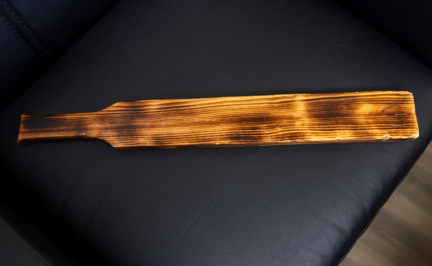 Gordon's paddles are named Peace (pictured) and Harmony.