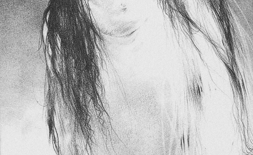 One of Stephen Gammell's illustrations for Alvin Schwartz' "Scary Stories to Tell in the Dark." This one is of the Pale Lady.