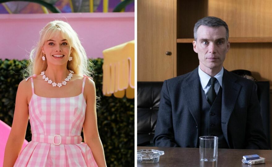 It's not every day that an exuberant comedy about a Mattel doll goes head-to-head with a brooding drama about the father of the atomic bomb, but both <em>Barbie</em> and<em> Oppenheimer</em> deliver. Above, Margot Robbie as Barbie and Cillian Murphy as J. Robert Oppenheimer.