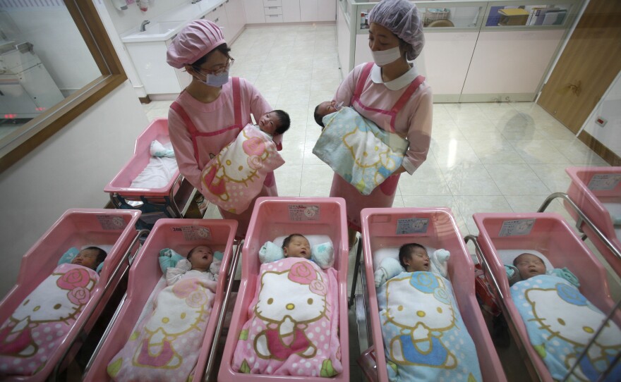 Nurses check on the newborns in the Hello Kitty-designed maternity ward at the Hau Sheng Hospital in Taiwan in 2009.