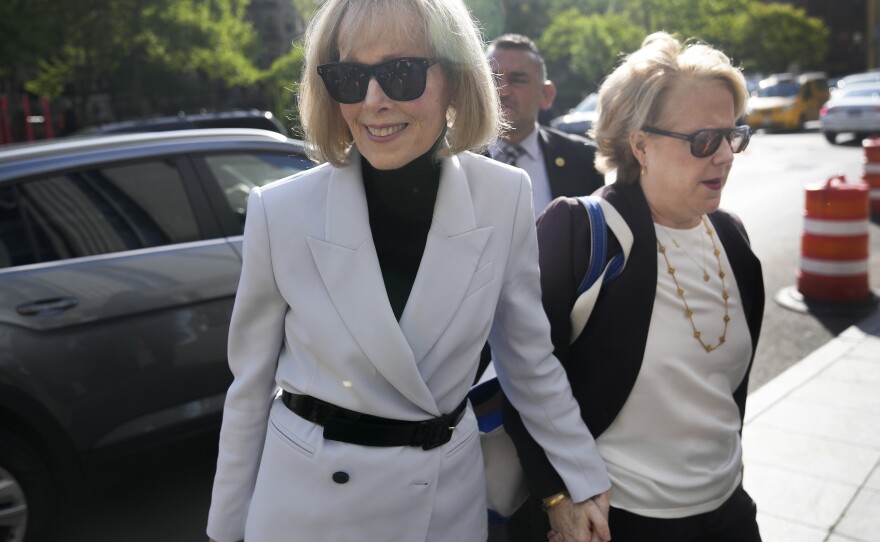 E. Jean Carroll arrives at court in Manhattan on Monday.