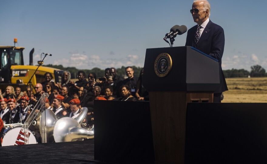 President Biden speaks during the groundbreaking of the new Intel semiconductor plant on September 9, 2022 in Johnstown, Ohio.