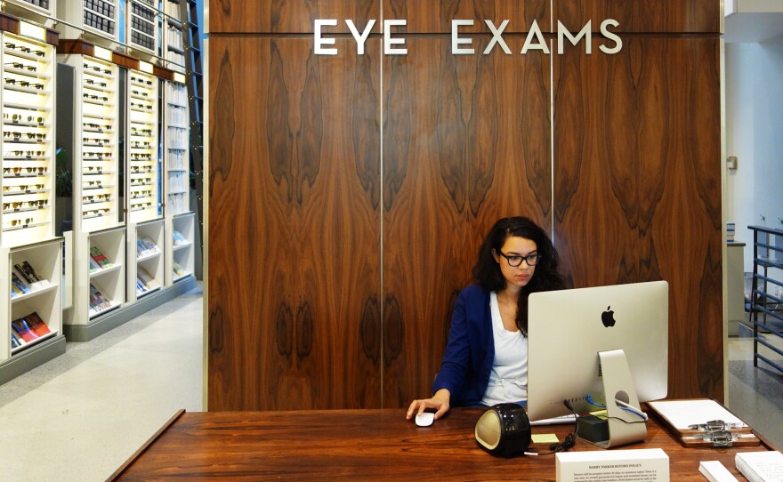 Customers can get a tactile experience trying on glasses at Warby Parker's shop in New York City.