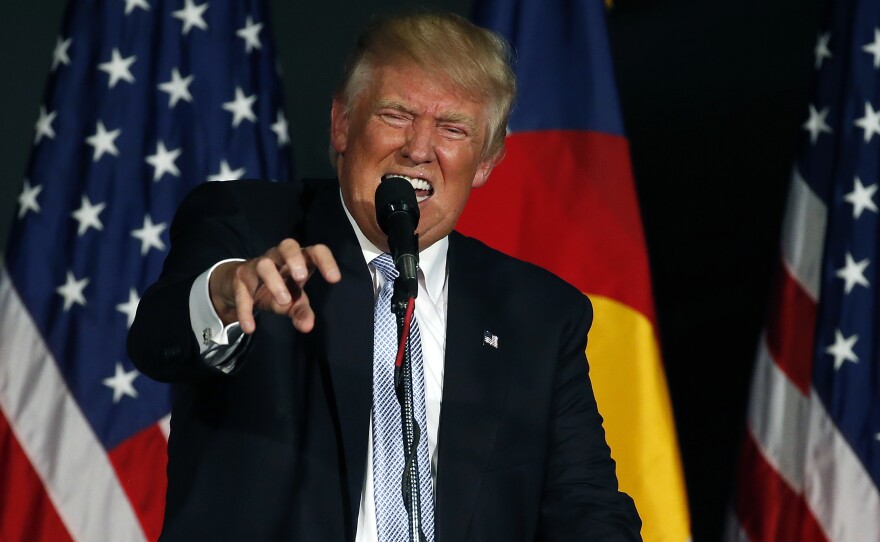 Donald Trump campaigning in Colorado on Friday. On Monday, Trump continued to tweet about the family of a fallen soldier, despite pleas from John McCain and others for him to stop.