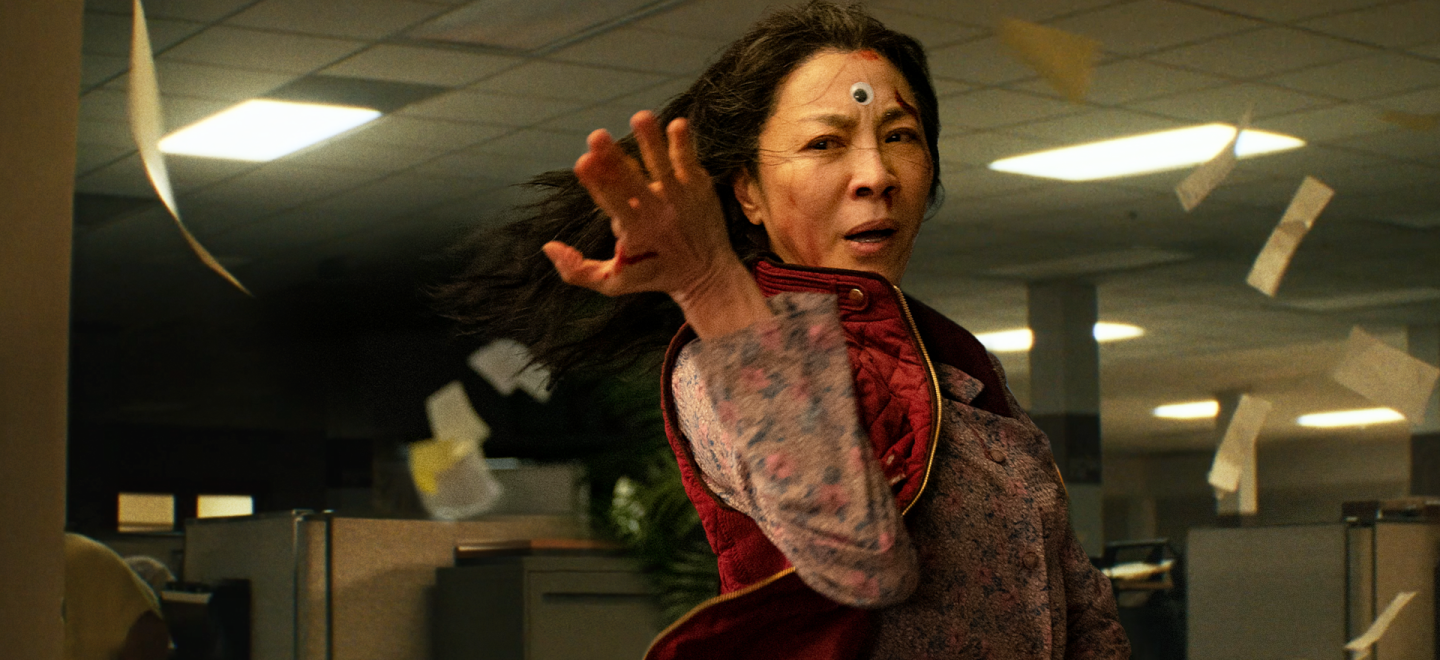 Michelle Yeoh kicking the multiverse into submission in "Everything Everywhere All at Once."