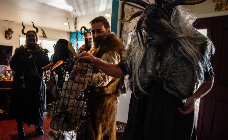 People dressed in folkloric characters for the Wild Hunt of Vista Krampus procession. Nov. 30, 2024.