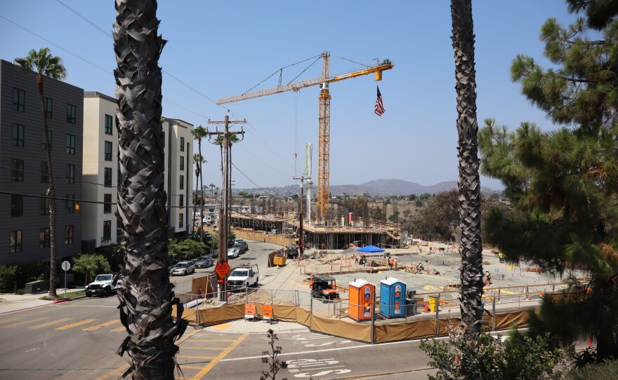 New residential and amenities buildings are under construction on the west side of San Diego State University's campus on Tuesday, Aug. 12, 2025.