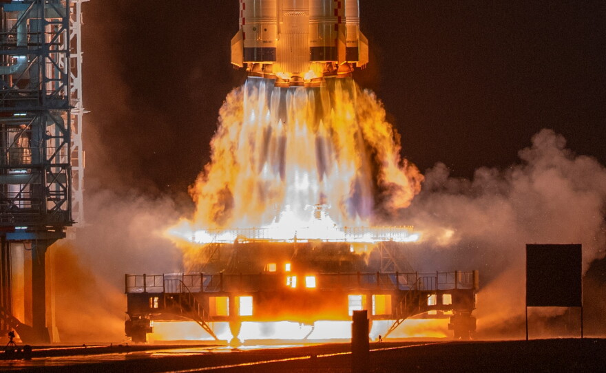 The Shenzhou-23 manned mission launches from the Jiuquan Satellite Launch Center in Jiuquan, northwestern China on Sunday, May 24, 2026.