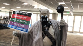 A Tusken Raider guides people to the right place at Comic-Con. July 25, 2024