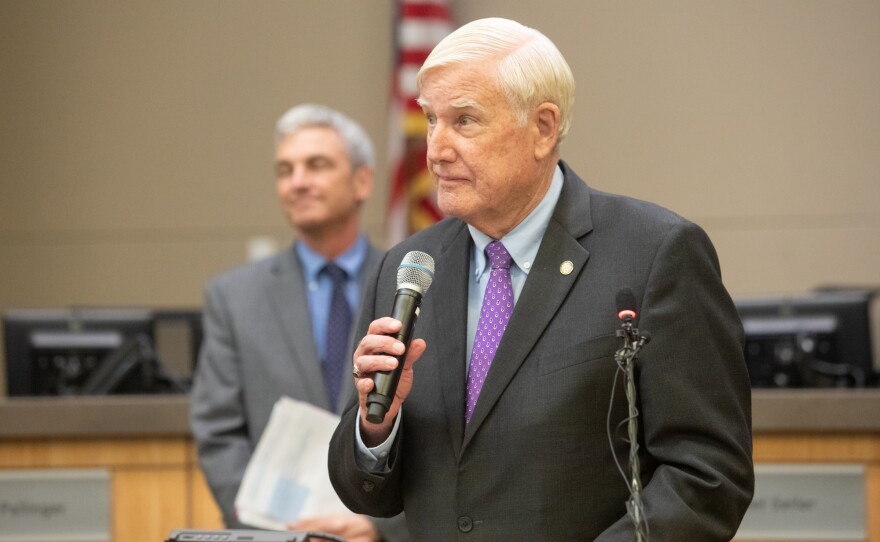 San Diego County Board of Supervisors Chairman Greg Cox answers questions at a COVID-19 news conference, March 19, 2020.