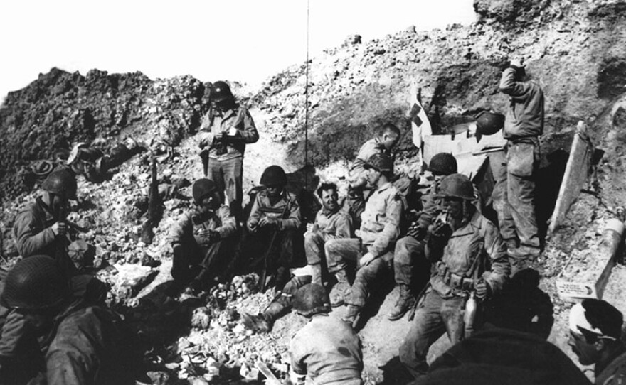 U.S. Army’s 2nd Ranger battalion resting at Pointe du Hoc, Normandy, France.