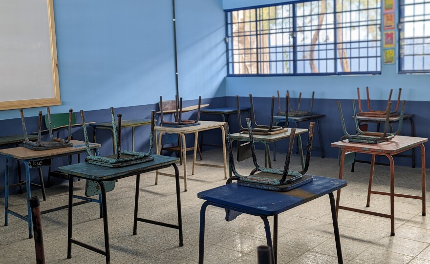 The pandemic brought in-person learning to a halt in Guatemala. And it's been a challenge to get some schools open again. Above: Hermogenes Gonzales Mejia school in Guatemala City. which finally welcomed back its students in February.