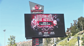 Aztec men's basketball sign at Snapdragon Stadium.png