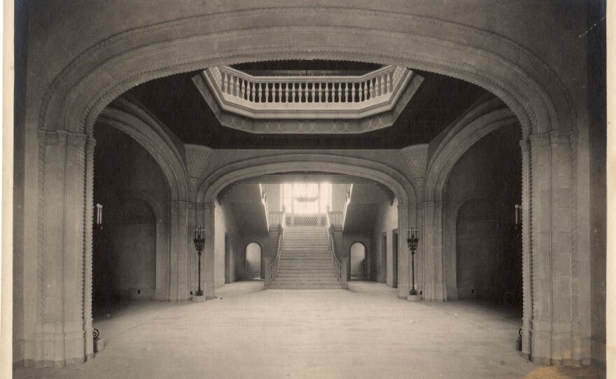 The grand staircase at The San Diego Museum of Art is pictured in this photo taken by Harold A. Taylor in 1927.