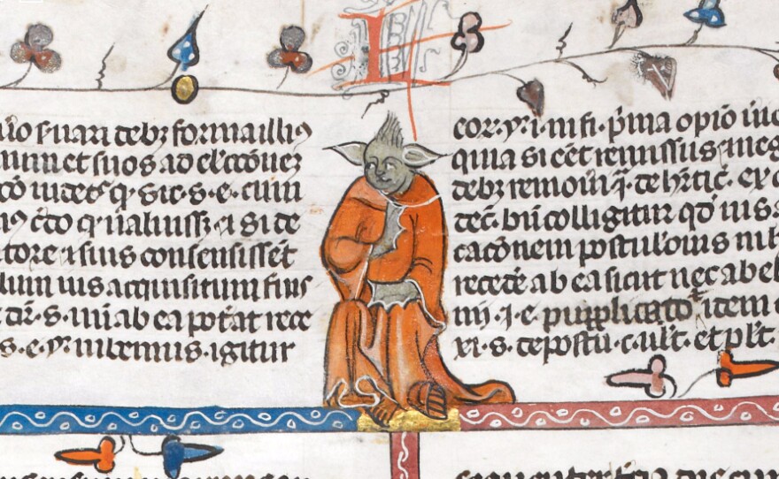 A religious volume from the early 1300s includes this image of a monk that resembles the Jedi Master Yoda of the Star Wars films.