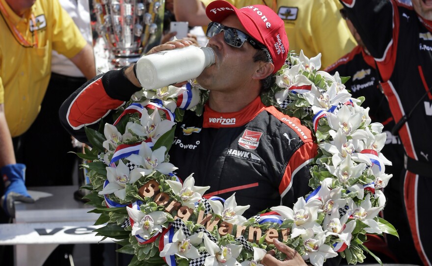 Juan Pablo Montoya, of Colombia, celebrates after winning the 99th running of the Indianapolis 500 at Indianapolis Motor Speedway on Sunday.