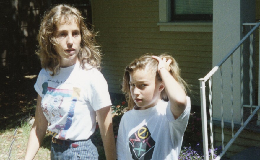 The author of Small Fry, Lisa Brennan-Jobs, walks with her mother Chrisann Brennan in Palo Alto, Calif. in the early 1990s.